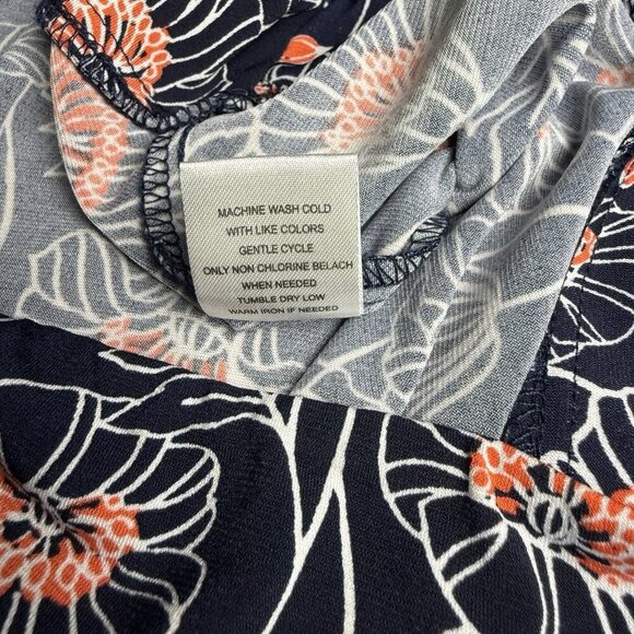 Pixley A-Line Skirt Navy Blue Coral Floral Print Pull-On Stretch Midi Sz L - Picture 6 of 6